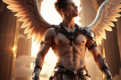 Male Angels of the Holy Divine - The Mighty & The Powerful: AI Fantasy Photos of Handsome Male Angels in Elegant Divine Armor,living in the golden city,with Vibrant Holy Wings.