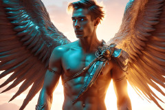 Male Angels of the Holy Divine - The Mighty & The Powerful: AI Fantasy Photos of Handsome Male Angels in Elegant Divine Armor,living in the golden city,with Vibrant Holy Wings.