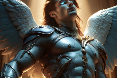 Male Angels of the Holy Divine - The Mighty & The Powerful: AI Fantasy Photos of Handsome Male Angels in Elegant Divine Armor,living in the golden city,with Vibrant Holy Wings.