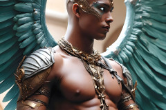 Male Angels of the Holy Divine - The Mighty & The Powerful: AI Fantasy Photos of Handsome Male Angels in Elegant Divine Armor,living in the golden city,with Vibrant Holy Wings.
