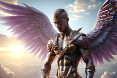 Male Angels of the Holy Divine - The Mighty & The Powerful: AI Fantasy Photos of Handsome Male Angels in Elegant Divine Armor,living in the golden city,with Vibrant Holy Wings.