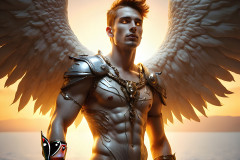 Male Angels of the Holy Divine - The Mighty & The Powerful: AI Fantasy Photos of Handsome Male Angels in Elegant Divine Armor,living in the golden city,with Vibrant Holy Wings.