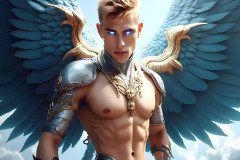 Male Angels of the Holy Divine - The Mighty & The Powerful: AI Fantasy Photos of Handsome Male Angels in Elegant Divine Armor,living in the golden city,with Vibrant Holy Wings.
