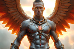 Male Angels of the Holy Divine - The Mighty & The Powerful: AI Fantasy Photos of Handsome Male Angels in Elegant Divine Armor,living in the golden city,with Vibrant Holy Wings.