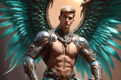 Male Angels of the Holy Divine - The Mighty & The Powerful: AI Fantasy Photos of Handsome Male Angels in Elegant Divine Armor,living in the golden city,with Vibrant Holy Wings.