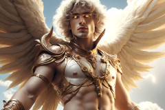 Male Angels of the Holy Divine - The Mighty & The Powerful: AI Fantasy Photos of Handsome Male Angels in Elegant Divine Armor,living in the golden city,with Vibrant Holy Wings.