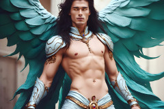 Male Angels of the Holy Divine - The Mighty & The Powerful: AI Fantasy Photos of Handsome Male Angels in Elegant Divine Armor,living in the golden city,with Vibrant Holy Wings.