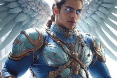 Male Angels of the Holy Divine - The Mighty & The Powerful: AI Fantasy Photos of Handsome Male Angels in Elegant Divine Armor,living in the golden city,with Vibrant Holy Wings.