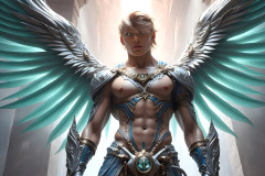 Male Angels of the Holy Divine - The Mighty & The Powerful: AI Fantasy Photos of Handsome Male Angels in Elegant Divine Armor,living in the golden city,with Vibrant Holy Wings.