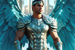 Male Angels of the Holy Divine - The Mighty & The Powerful: AI Fantasy Photos of Handsome Male Angels in Elegant Divine Armor,living in the golden city,with Vibrant Holy Wings.