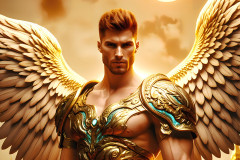 Male Angels of the Holy Divine - The Mighty & The Powerful: AI Fantasy Photos of Handsome Male Angels in Elegant Divine Armor,living in the golden city,with Vibrant Holy Wings.