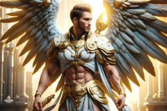 Male Angels of the Holy Divine - The Mighty & The Powerful: AI Fantasy Photos of Handsome Male Angels in Elegant Divine Armor,living in the golden city,with Vibrant Holy Wings.