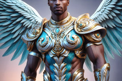 Male Angels of the Holy Divine - The Mighty & The Powerful: AI Fantasy Photos of Handsome Male Angels in Elegant Divine Armor,living in the golden city,with Vibrant Holy Wings.