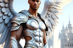 Male Angels of the Holy Divine - The Mighty & The Powerful: AI Fantasy Photos of Handsome Male Angels in Elegant Divine Armor,living in the golden city,with Vibrant Holy Wings.