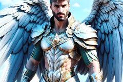Male Angels of the Holy Divine - The Mighty & The Powerful: AI Fantasy Photos of Handsome Male Angels in Elegant Divine Armor,living in the golden city,with Vibrant Holy Wings.