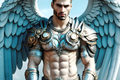 Male Angels of the Holy Divine - The Mighty & The Powerful: AI Fantasy Photos of Handsome Male Angels in Elegant Divine Armor,living in the golden city,with Vibrant Holy Wings.