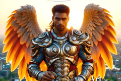 Male Angels of the Holy Divine - The Mighty & The Powerful: AI Fantasy Photos of Handsome Male Angels in Elegant Divine Armor,living in the golden city,with Vibrant Holy Wings.