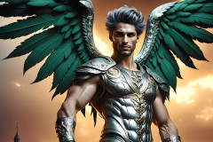 Male Angels of the Holy Divine - The Mighty & The Powerful: AI Fantasy Photos of Handsome Male Angels in Elegant Divine Armor,living in the golden city,with Vibrant Holy Wings.
