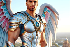 Male Angels of the Holy Divine - The Mighty & The Powerful: AI Fantasy Photos of Handsome Male Angels in Elegant Divine Armor,living in the golden city,with Vibrant Holy Wings.