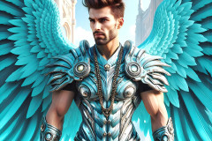 Male Angels of the Holy Divine - The Mighty & The Powerful: AI Fantasy Photos of Handsome Male Angels in Elegant Divine Armor,living in the golden city,with Vibrant Holy Wings.