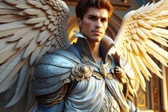 Male Angels of the Holy Divine - The Mighty & The Powerful: AI Fantasy Photos of Handsome Male Angels in Elegant Divine Armor,living in the golden city,with Vibrant Holy Wings.