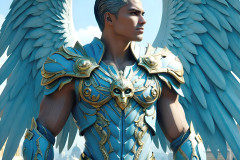 Male Angels of the Holy Divine - The Mighty & The Powerful: AI Fantasy Photos of Handsome Male Angels in Elegant Divine Armor,living in the golden city,with Vibrant Holy Wings.