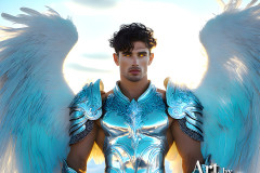 Male Angels of the Holy Divine - The Mighty & The Powerful: AI Fantasy Photos of Handsome Male Angels in Elegant Divine Armor,living in the golden city,with Vibrant Holy Wings.