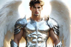 Male Angels of the Holy Divine - The Mighty & The Powerful: AI Fantasy Photos of Handsome Male Angels in Elegant Divine Armor,living in the golden city,with Vibrant Holy Wings.
