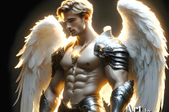 Male Angels of the Holy Divine - The Mighty & The Powerful: AI Fantasy Photos of Handsome Male Angels in Elegant Divine Armor,living in the golden city,with Vibrant Holy Wings.