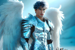 Male Angels of the Holy Divine - The Mighty & The Powerful: AI Fantasy Photos of Handsome Male Angels in Elegant Divine Armor,living in the golden city,with Vibrant Holy Wings.