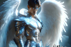 Male Angels of the Holy Divine - The Mighty & The Powerful: AI Fantasy Photos of Handsome Male Angels in Elegant Divine Armor,living in the golden city,with Vibrant Holy Wings.