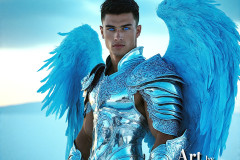 Male Angels of the Holy Divine - The Mighty & The Powerful: AI Fantasy Photos of Handsome Male Angels in Elegant Divine Armor,living in the golden city,with Vibrant Holy Wings.