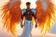 Male Angels of the Holy Divine - The Mighty & The Powerful: AI Fantasy Photos of Handsome Male Angels in Elegant Divine Armor,living in the golden city,with Vibrant Holy Wings.