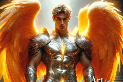 Male Angels of the Holy Divine - The Mighty & The Powerful: AI Fantasy Photos of Handsome Male Angels in Elegant Divine Armor,living in the golden city,with Vibrant Holy Wings.