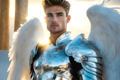 Male Angels of the Holy Divine - The Mighty & The Powerful: AI Fantasy Photos of Handsome Male Angels in Elegant Divine Armor,living in the golden city,with Vibrant Holy Wings.