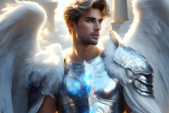 Male Angels of the Holy Divine - The Mighty & The Powerful: AI Fantasy Photos of Handsome Male Angels in Elegant Divine Armor,living in the golden city,with Vibrant Holy Wings.