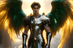 Male Angels of the Holy Divine - The Mighty & The Powerful: AI Fantasy Photos of Handsome Male Angels in Elegant Divine Armor,living in the golden city,with Vibrant Holy Wings.