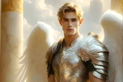 Male Angels of the Holy Divine - The Mighty & The Powerful: AI Fantasy Photos of Handsome Male Angels in Elegant Divine Armor,living in the golden city,with Vibrant Holy Wings.