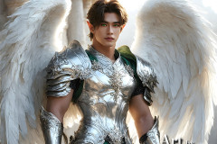 Male Angels of the Holy Divine - The Mighty & The Powerful: AI Fantasy Photos of Handsome Male Angels in Elegant Divine Armor,living in the golden city,with Vibrant Holy Wings.