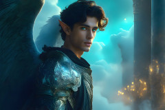Male Angels of the Holy Divine - The Mighty & The Powerful: AI Fantasy Photos of Handsome Male Angels in Elegant Divine Armor,living in the golden city,with Vibrant Holy Wings.