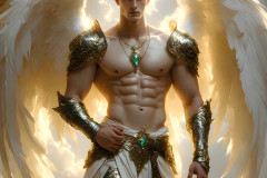 Male Angels of the Holy Divine - The Mighty & The Powerful: AI Fantasy Photos of Handsome Male Angels in Elegant Divine Armor,living in the golden city,with Vibrant Holy Wings.