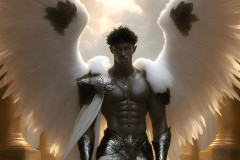 Male Angels of the Holy Divine - The Mighty & The Powerful: AI Fantasy Photos of Handsome Male Angels in Elegant Divine Armor,living in the golden city,with Vibrant Holy Wings.