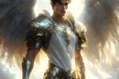 Male Angels of the Holy Divine - The Mighty & The Powerful: AI Fantasy Photos of Handsome Male Angels in Elegant Divine Armor,living in the golden city,with Vibrant Holy Wings.