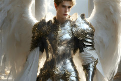 Male Angels of the Holy Divine - The Mighty & The Powerful: AI Fantasy Photos of Handsome Male Angels in Elegant Divine Armor,living in the golden city,with Vibrant Holy Wings.
