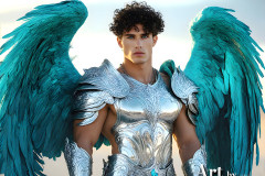 Male Angels of the Holy Divine - The Mighty & The Powerful: AI Fantasy Photos of Handsome Male Angels in Elegant Divine Armor,living in the golden city,with Vibrant Holy Wings.