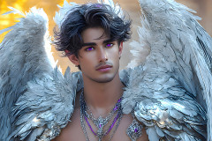 Male Angels of the Holy Divine - The Mighty & The Powerful: AI Fantasy Photos of Handsome Male Angels in Elegant Divine Armor,living in the golden city,with Vibrant Holy Wings.