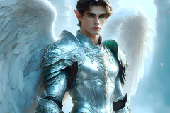 Male Angels of the Holy Divine - The Mighty & The Powerful: AI Fantasy Photos of Handsome Male Angels in Elegant Divine Armor,living in the golden city,with Vibrant Holy Wings.