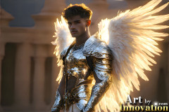 Male Angels of the Holy Divine - The Mighty & The Powerful: AI Fantasy Photos of Handsome Male Angels in Elegant Divine Armor,living in the golden city,with Vibrant Holy Wings.