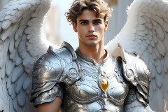 Male Angels of the Holy Divine - The Mighty & The Powerful: AI Fantasy Photos of Handsome Male Angels in Elegant Divine Armor,living in the golden city,with Vibrant Holy Wings.