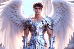 Male Angels of the Holy Divine - The Mighty & The Powerful: AI Fantasy Photos of Handsome Male Angels in Elegant Divine Armor,living in the golden city,with Vibrant Holy Wings.